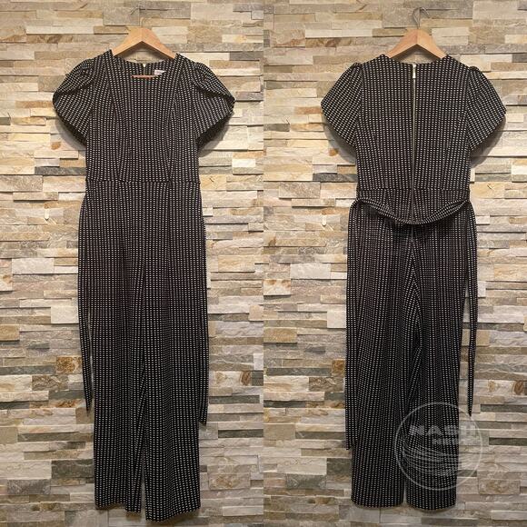 Calvin Klein Size 4 Jumpsuit | Black White Check Belted Short Sleeve NWOT - Picture 3 of 9